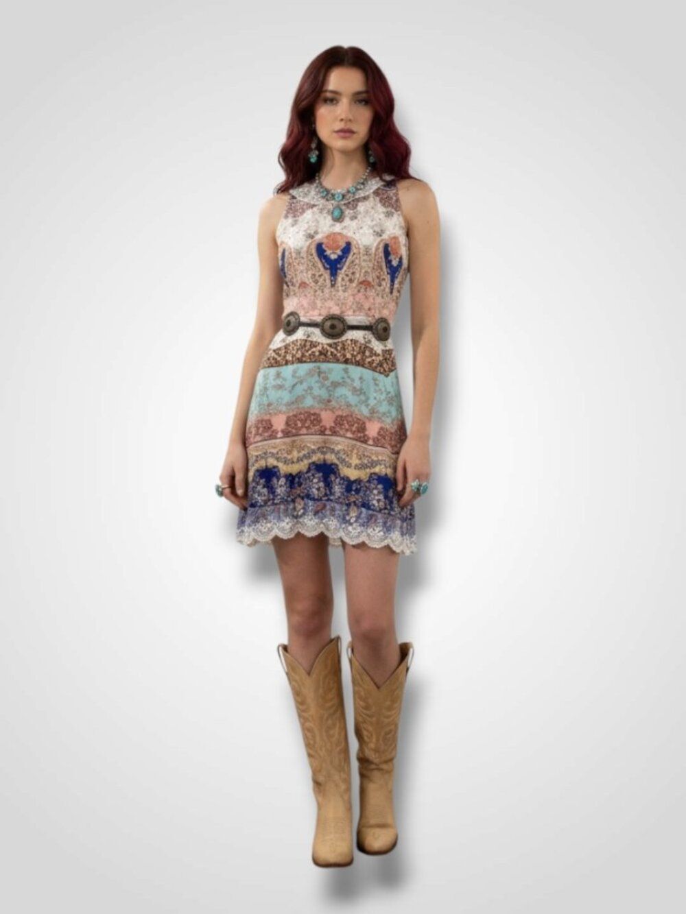 Sleeveless Patchwork Crochet Embroidered Ruffle Mini Dress M KAS NY NWT